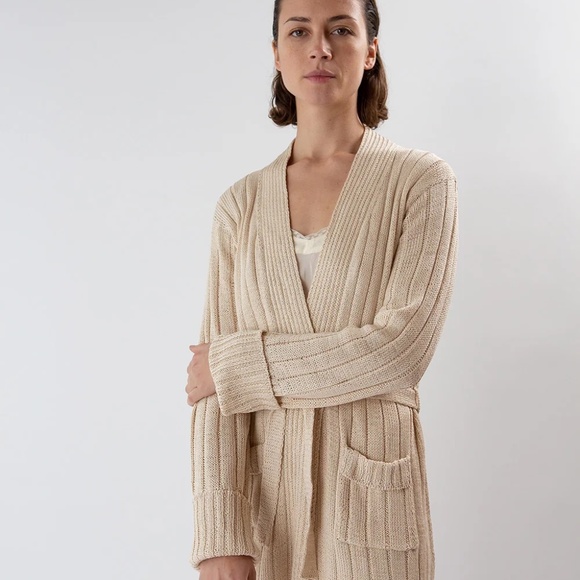 Erica Tanov Pima Cotton Lounge Cardigan in Natural, Large - Picture 2 of 12